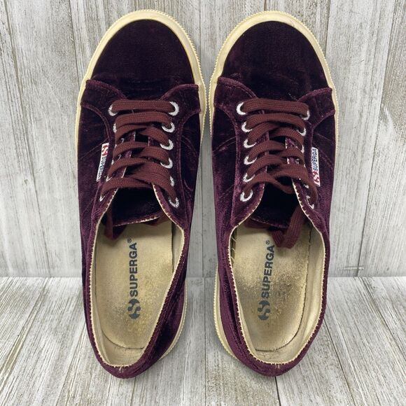 Superga Velvet Sneakers Women's 8.5 Mens 7 Lace Up Low Top Plum Burgundy Purple - Picture 6 of 12